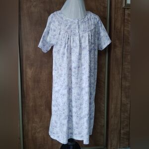 Keyocean Women's XL Soft Cotton Nightgown White Lavender Floral Lilies